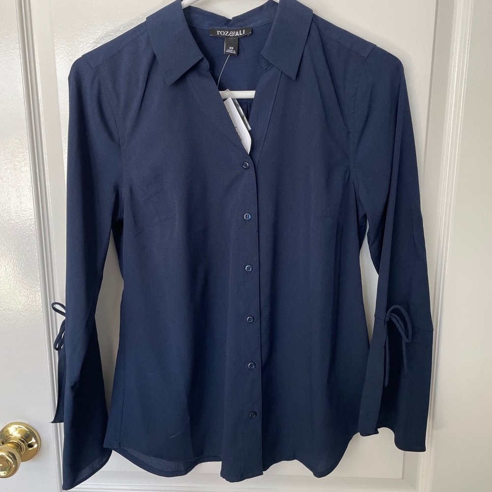 Navy bell sleeve top NWT